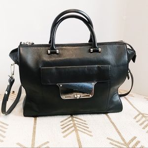 Milly Isabella Lambskin Black Large Tote Satchel